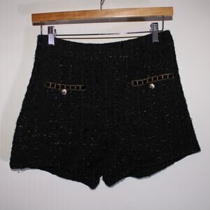 Black Tweed Shorts With Gold Details Size S